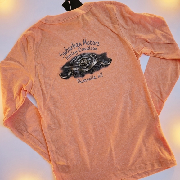 Harley Davidson Orange Long Sleeve Top Youth Size Small (6/8) - Picture 3 of 3